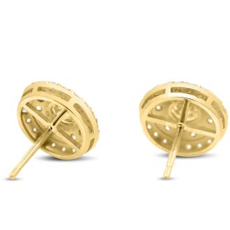 14K Yellow Gold 3 Carat Diamond Halo Stud Earrings