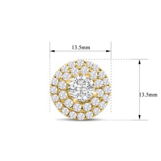 14K Yellow Gold 3 Carat Diamond Halo Stud Earrings