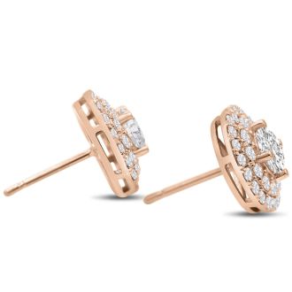 14K Rose Gold 3 Carat Diamond Halo Stud Earrings
