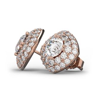 14K Rose Gold 3 Carat Diamond Cushion Shape Halo Stud Earrings