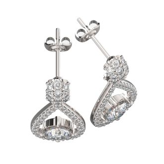 Diamond Drop Earrings: 14K White Gold 3 Carat Diamond Halo Teardrop Earrings