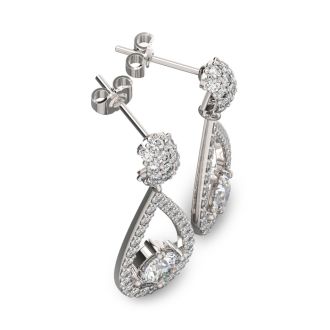 Diamond Drop Earrings: 14K White Gold 3 Carat Diamond Halo Teardrop Earrings