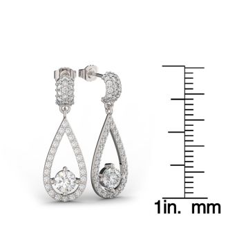Diamond Drop Earrings: 14K White Gold 3 Carat Diamond Halo Teardrop Earrings