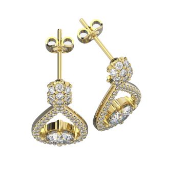 Diamond Drop Earrings: 14K Yellow Gold 3 Carat Diamond Halo Teardrop Earrings