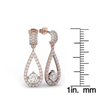 Diamond Drop Earrings: 14K Rose Gold 3 Carat Diamond Halo Teardrop Earrings