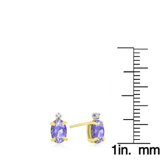 1 1/4ct Oval Tanzanite and Diamond Earrings in 14k Yellow Gold