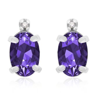 1 1/4ct Oval Amethyst and Diamond Earrings in 14k White Gold
