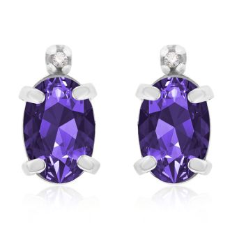 1 1/4ct Oval Amethyst and Diamond Earrings in 14k White Gold
