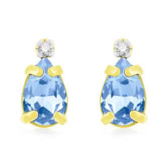 1ct Pear Shaped Blue Topaz and Diamond Earrings in 14k Yellow Gold
