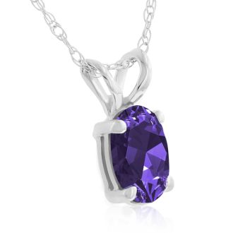 .40ct Oval Shaped Amethyst Pendant in 14k White Gold, 18 Inches
