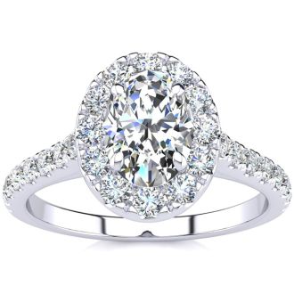1 1/2 Carat Oval Shape Halo Diamond Engagement Ring in 14k White Gold