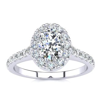 1 Carat Oval Shape Halo Diamond Engagement Ring in 14 Karat White Gold