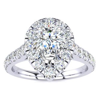 1 Carat Pear Shape Halo Diamond Engagement Ring in 14k White Gold