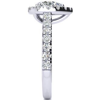 1 Carat Pear Shape Halo Diamond Engagement Ring in 14k White Gold