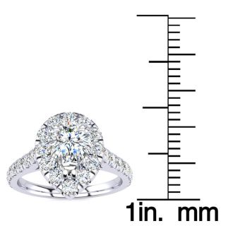 1 Carat Pear Shape Halo Diamond Engagement Ring in 14k White Gold