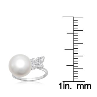 12MM Freshwater Cultured Single Pearl and Embellished Butterfly Ring