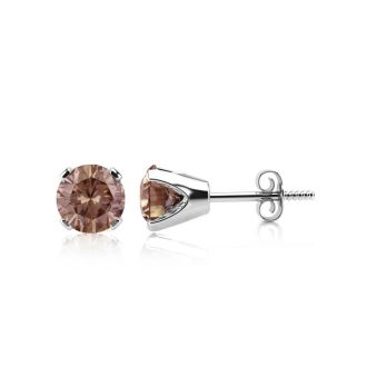 1/2 Carat Chocolate Bar Brown Champagne Diamond Stud Earrings in 14 Karat White Gold FIlled