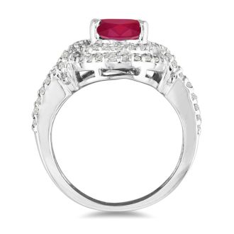 MasterCrafted Impressive 3 Carat Ruby and Diamond Ring in 14 Karat White Gold