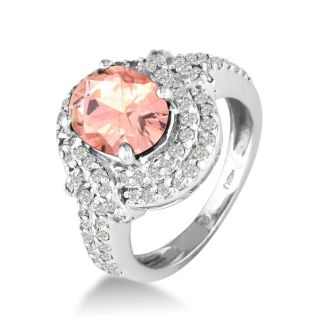 3 Carat Oval Shape Morganite and Diamond Ring in 14 Karat White Gold - MasterCrafted