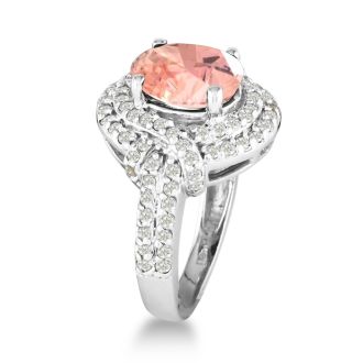 3 Carat Oval Shape Morganite and Diamond Ring in 14 Karat White Gold - MasterCrafted