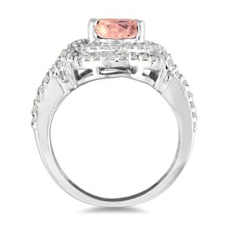 3 Carat Oval Shape Morganite and Diamond Ring in 14 Karat White Gold - MasterCrafted
