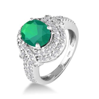 MasterCrafted 3 Carat Emerald and Diamond Ring in 14 Karat White Gold