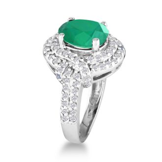 MasterCrafted 3 Carat Emerald and Diamond Ring in 14 Karat White Gold