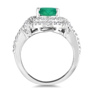 MasterCrafted 3 Carat Emerald and Diamond Ring in 14 Karat White Gold
