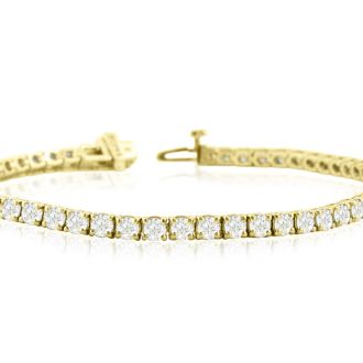 6 Carat Round Diamond Tennis Bracelet In 14 Karat Yellow Gold, 6 Inches