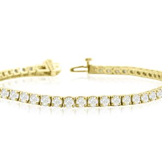 7 Carat Round Diamond Tennis Bracelet In 14 Karat Yellow Gold, 7 Inches