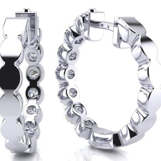 3/4 Carat Diamond Hoop Earrings In 14K White Gold