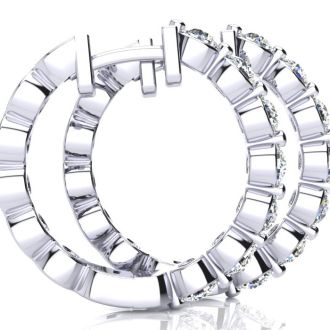 3/4 Carat Diamond Hoop Earrings In 14K White Gold