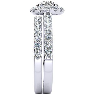 2 Carat Round Floating Halo Diamond Bridal Set in 14k White Gold