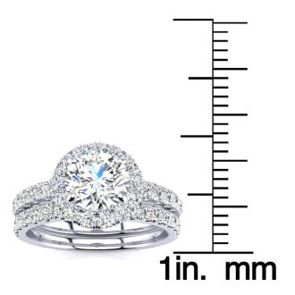 2 Carat Round Floating Halo Diamond Bridal Set in 14k White Gold