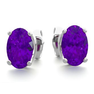 1 Carat Oval Shape Amethyst Stud Earrings In Sterling Silver