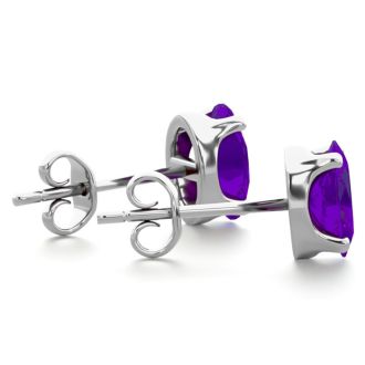 1 Carat Oval Shape Amethyst Stud Earrings In Sterling Silver