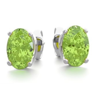 1 Carat Oval Shape Peridot Stud Earrings In Sterling Silver

