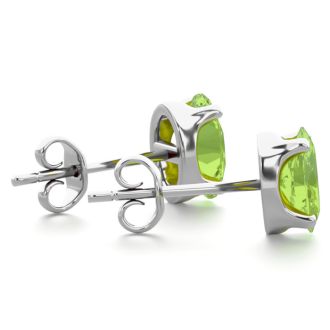 1 Carat Oval Shape Peridot Stud Earrings In Sterling Silver

