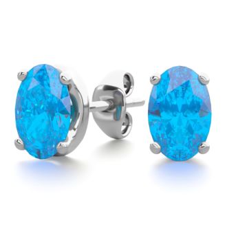 1 Carat Oval Shape Blue Topaz Stud Earrings In Sterling Silver

