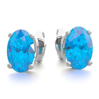 1 Carat Oval Shape Blue Topaz Stud Earrings In Sterling Silver

