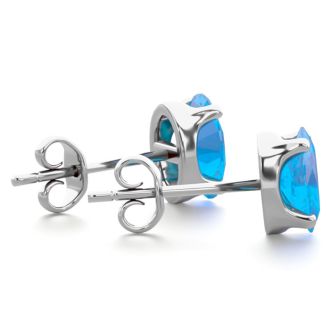 1 Carat Oval Shape Blue Topaz Stud Earrings In Sterling Silver

