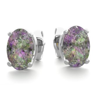 1 Carat Oval Shape Mystic Topaz Stud Earrings In Sterling Silver