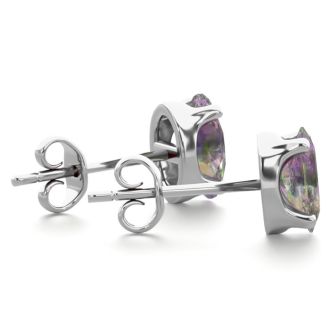 1 Carat Oval Shape Mystic Topaz Stud Earrings In Sterling Silver
