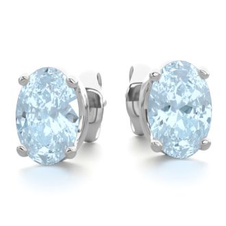 Aquamarine Earrings: Aquamarine Jewelry: 1 Carat Oval Shape Aquamarine Stud Earrings In Sterling Silver