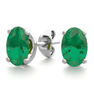 1 Carat Oval Shape Emerald Stud Earrings In Sterling Silver