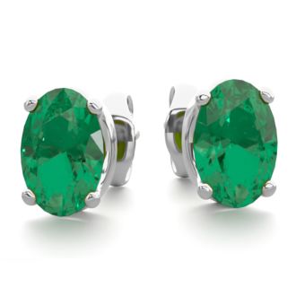 1 Carat Oval Shape Emerald Stud Earrings In Sterling Silver