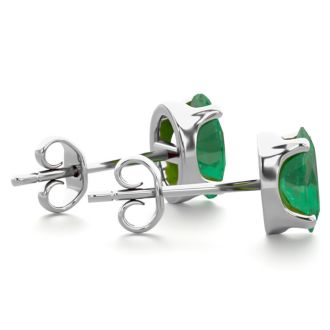1 Carat Oval Shape Emerald Stud Earrings In Sterling Silver