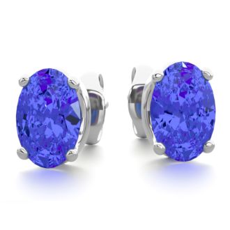 1 Carat Oval Shape Tanzanite Stud Earrings In Sterling Silver