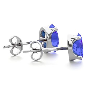 1 Carat Oval Shape Tanzanite Stud Earrings In Sterling Silver