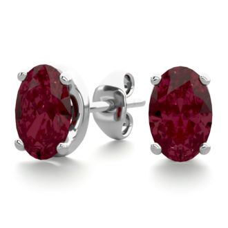 Garnet Earrings: Garnet Jewelry: 1 Carat Oval Shape Garnet Stud Earrings In Sterling Silver